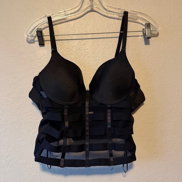 cleo Tops - Cleo, Women’s Black Sheer Corset Adjustable Strap & Back Bustier Top, Size L
